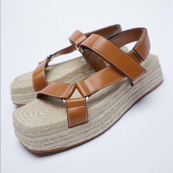 Zara Topstitched Jute Platform NWOT - Picture 2 of 6